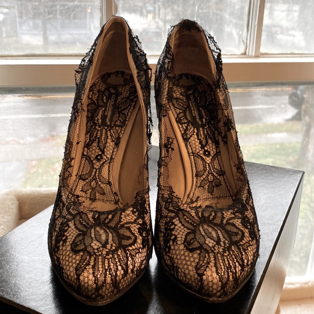 Dolce & Gabbana heels - Size 38.5 - black satin/lace
